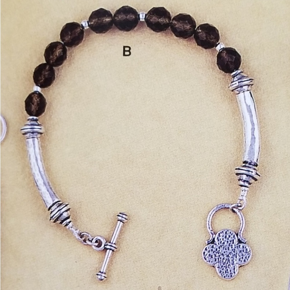 SILPADA .925 Sterling Silver and Smoky Topaz Beads Bracelet Toggle Charm RARE